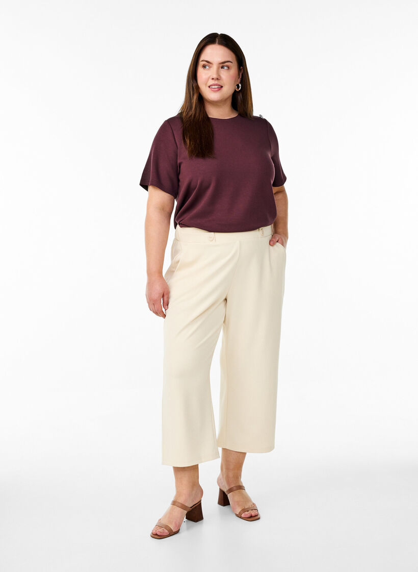 Pantalon 7/8 &agrave; coupe ample, Beige, Model image number 0