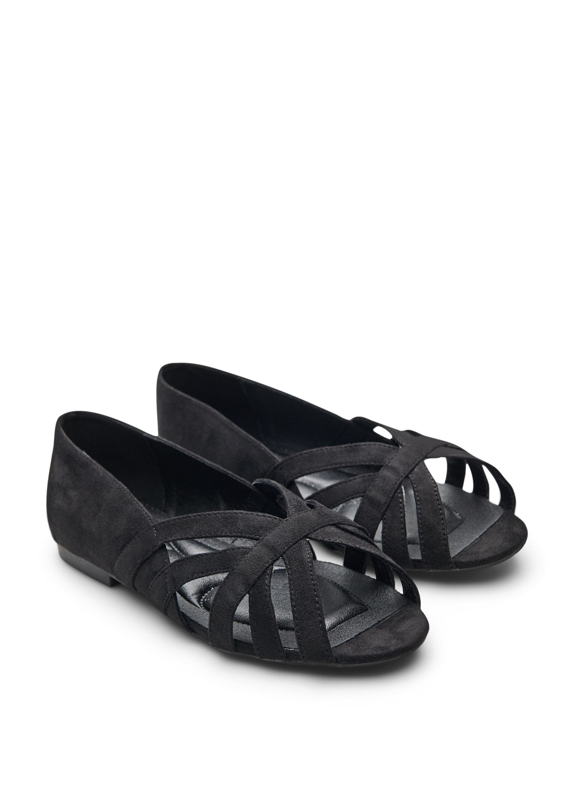 ZizziBallerines en su&eacute;dine avec brides crois&eacute;es, Noir, Packshot image number 1