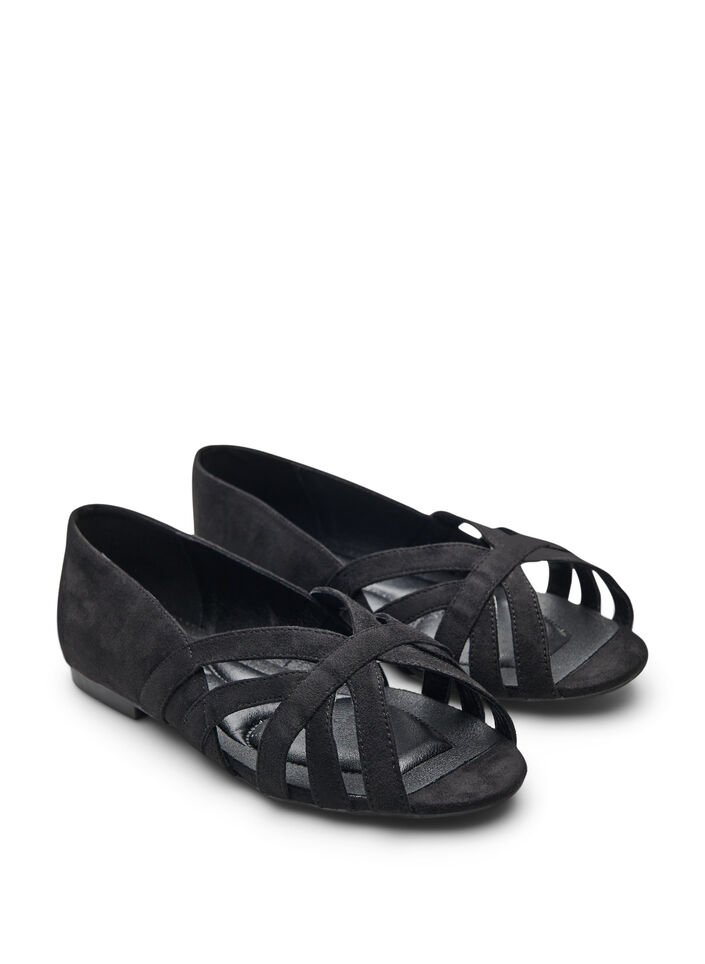 Ballerines en su&eacute;dine avec brides crois&eacute;es, Noir, Packshot image number 1