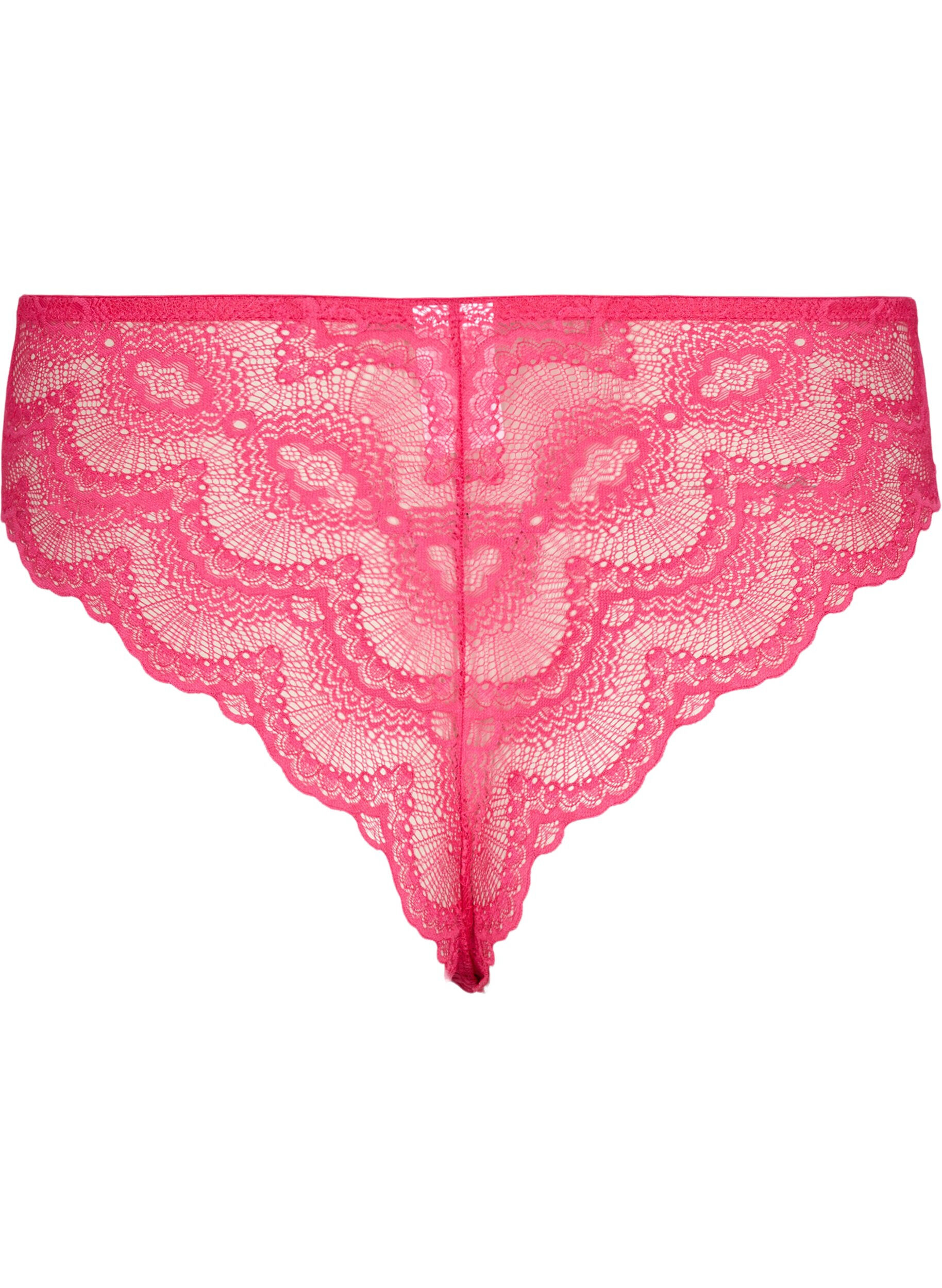 Zizzi Culotte br&eacute;silienne en dentelle avec taille r&eacute;guli&egrave;re, Rose, Packshot image number 1