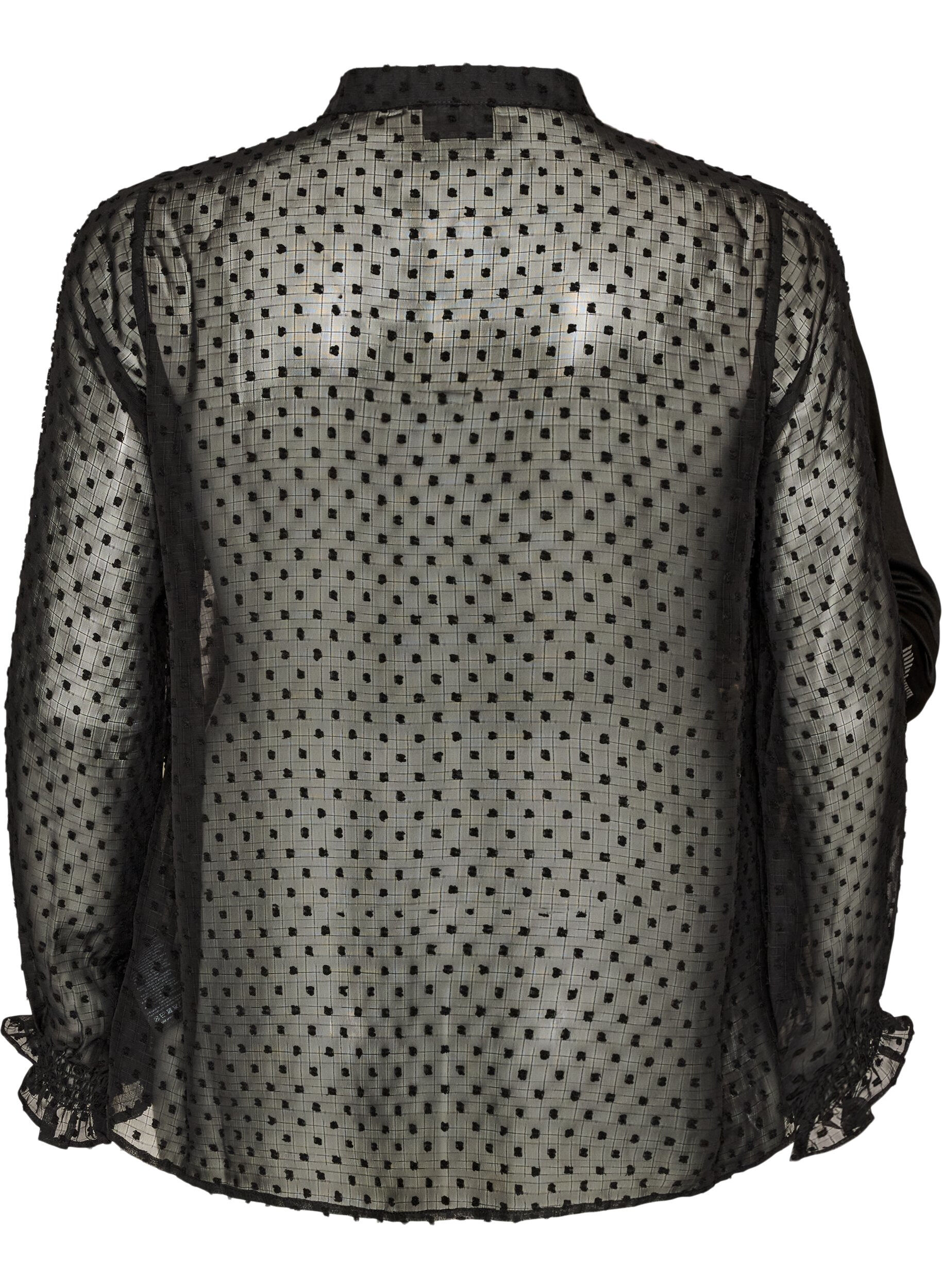 ZizziChemisier avec empi&egrave;cement en dentelle et motif &agrave; pois, Noir, Packshot image number 1