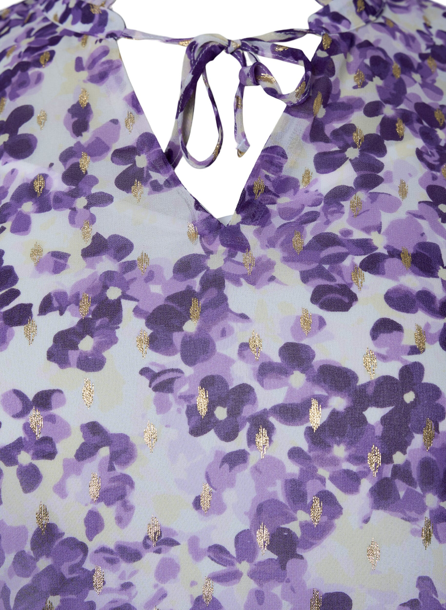 Zizzi Tunique &agrave; imprim&eacute; floral et lurex, Beige/Purple Flower, Packshot image number 2
