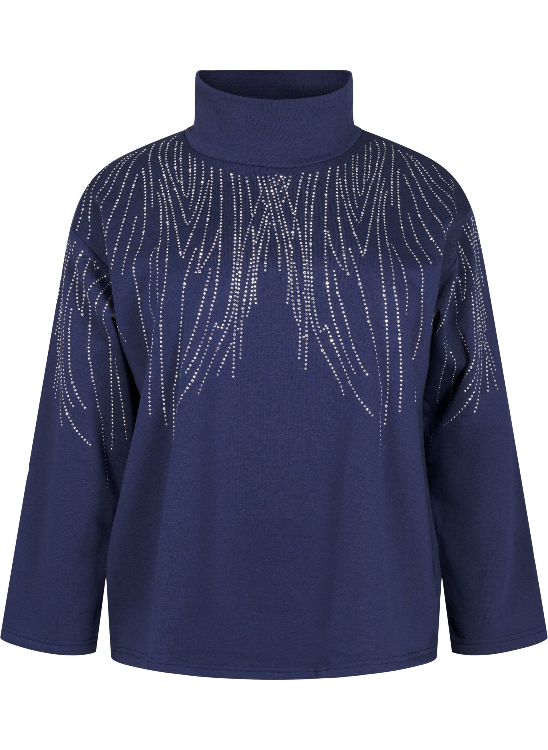 Zizzi Sweat-shirt avec col haut et strass, Naval Academy, Packshot image number 0