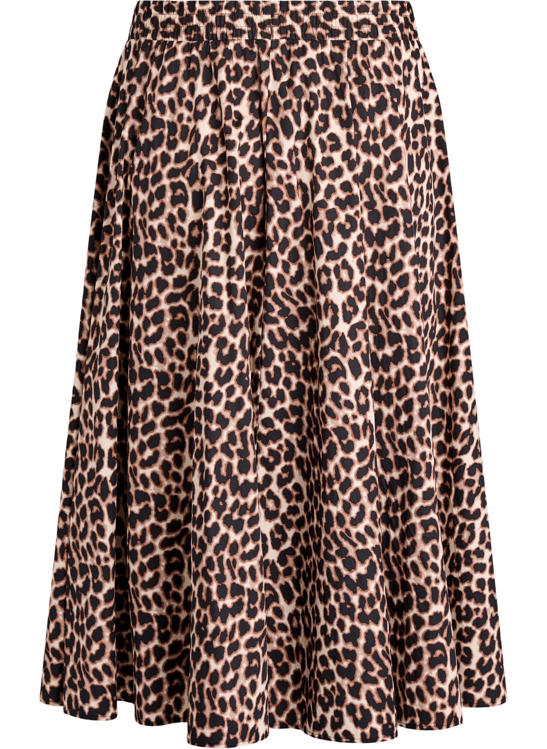 Zizzi Jupe midi coupe &eacute;vas&eacute;e &agrave; imprim&eacute; l&eacute;opard, Marron, Packshot image number 1