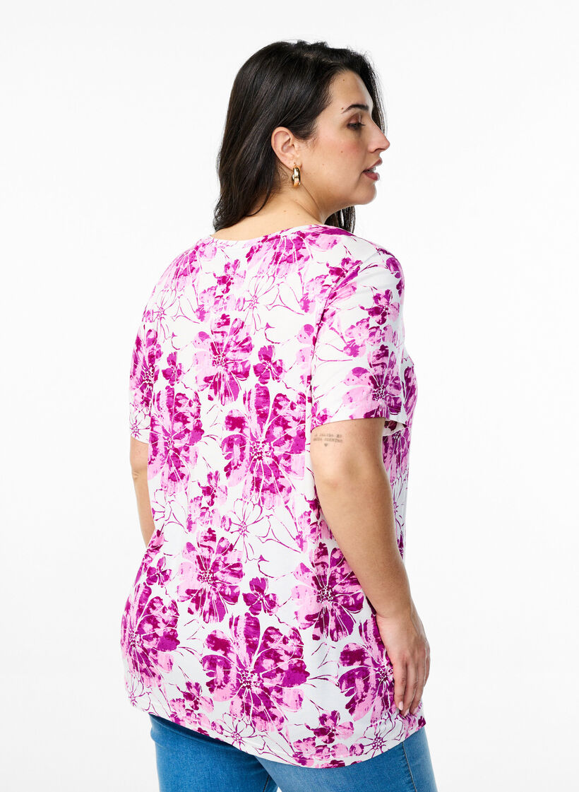 T-shirt avec imprimé floral, Rose, Model image number 2