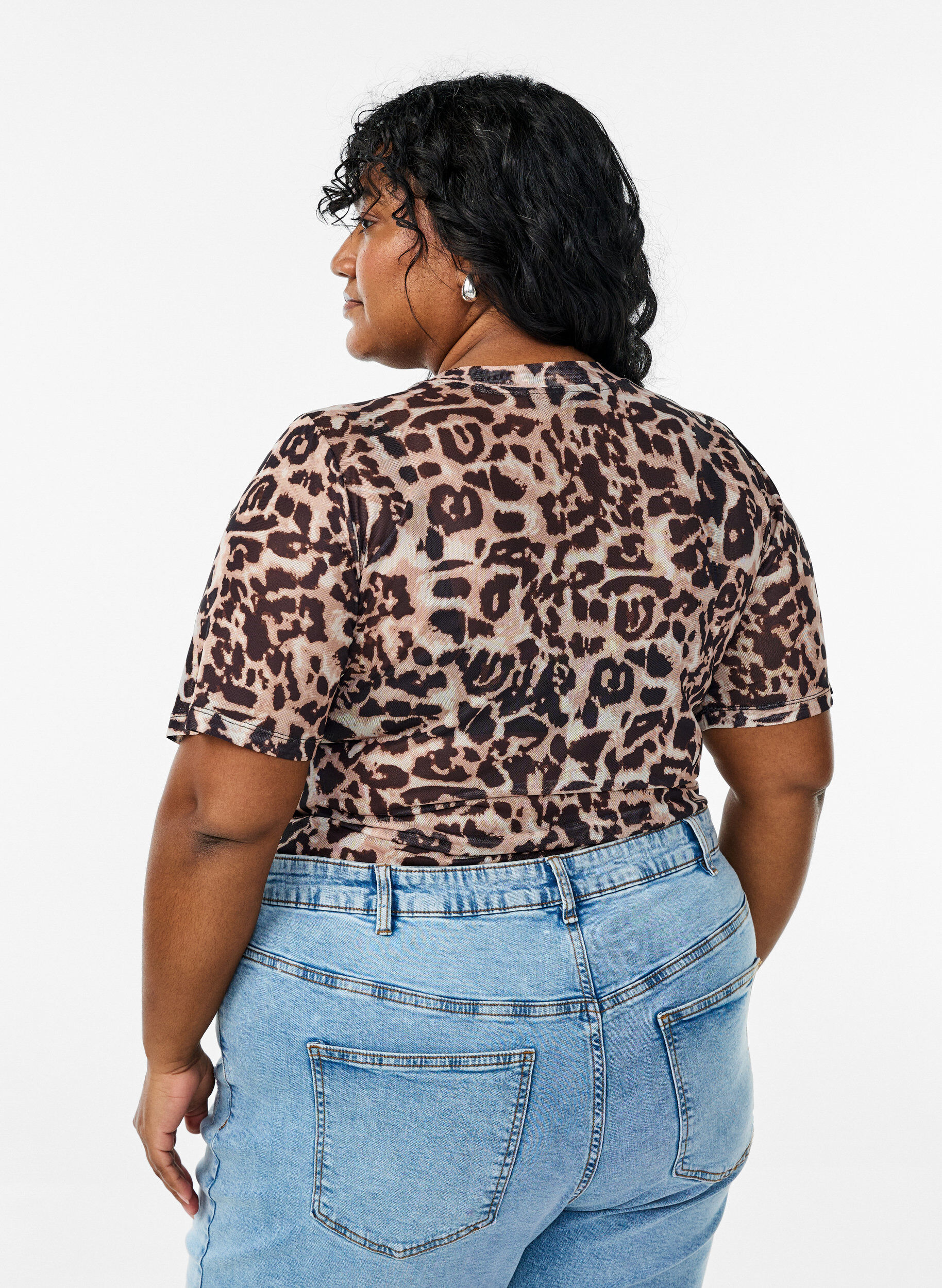 Zizzi Chemisier en maille &agrave; manches courtes, Marron, Model image number 2