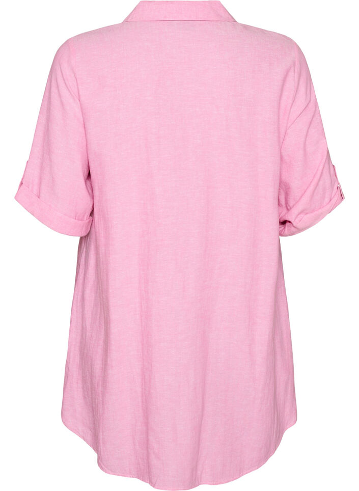 Tunique coupe trap&egrave;ze en lin et viscose, Rose, Packshot image number 1