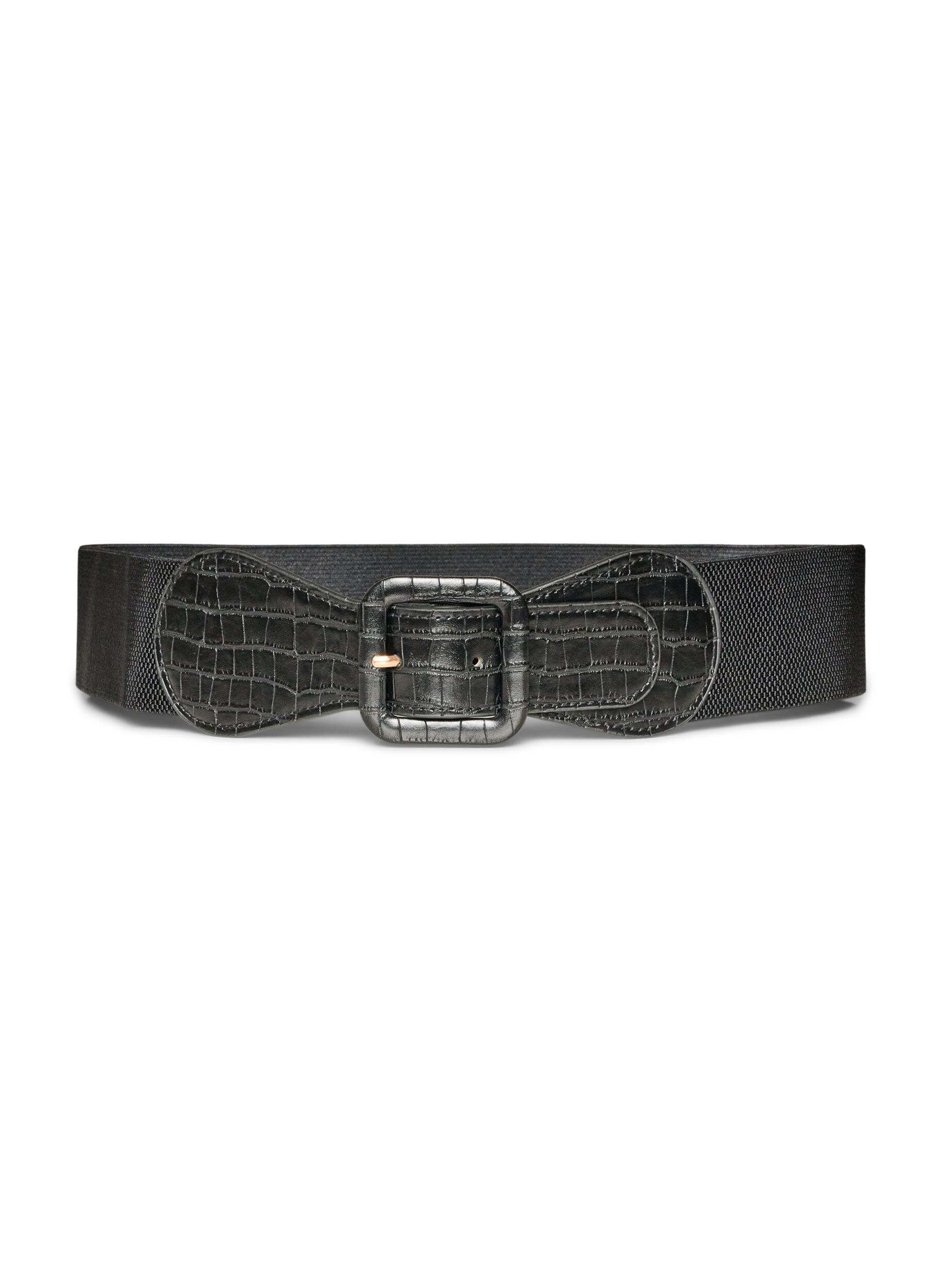 ZizziCeinture &eacute;lastique avec d&eacute;tail croco, Noir, Packshot image number 0