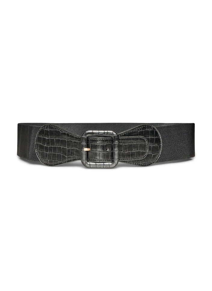 Ceinture &eacute;lastique avec d&eacute;tail croco, Noir, Packshot image number 0
