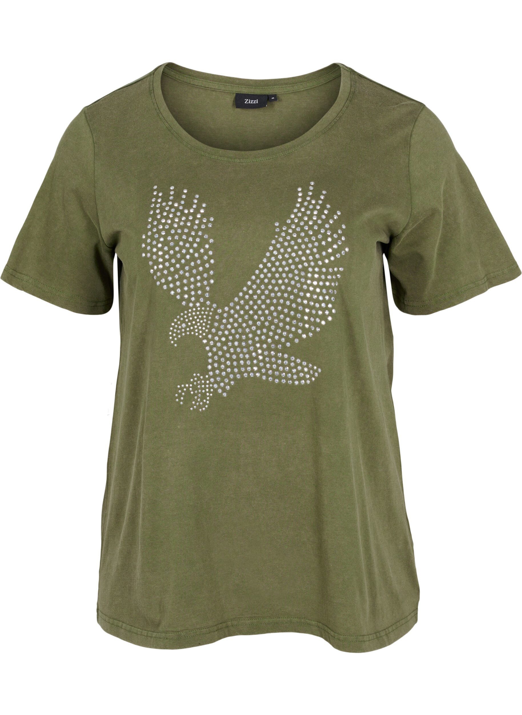 Zizzi T-shirt en coton d&eacute;lav&eacute; &agrave; l'acide et aux pierres, Ivy Green Wash, Packshot image number 0
