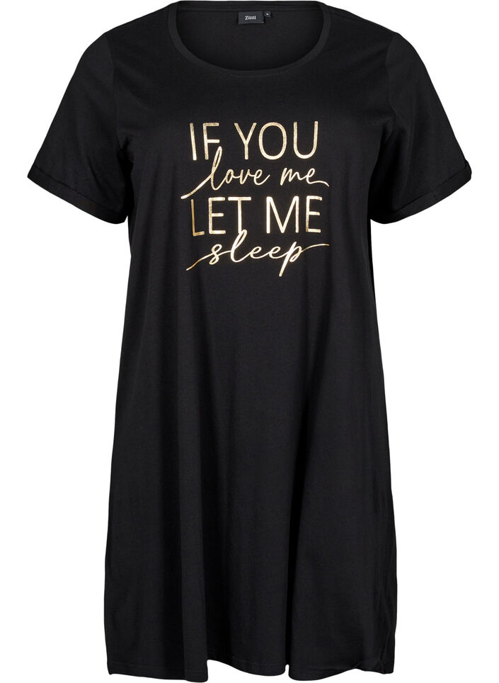 Chemise de nuit à manches courtes en coton biologique, Noir, Packshot image number 0