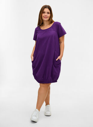 Robe en coton à manches courtes, Violet Indigo, Model image number 2
