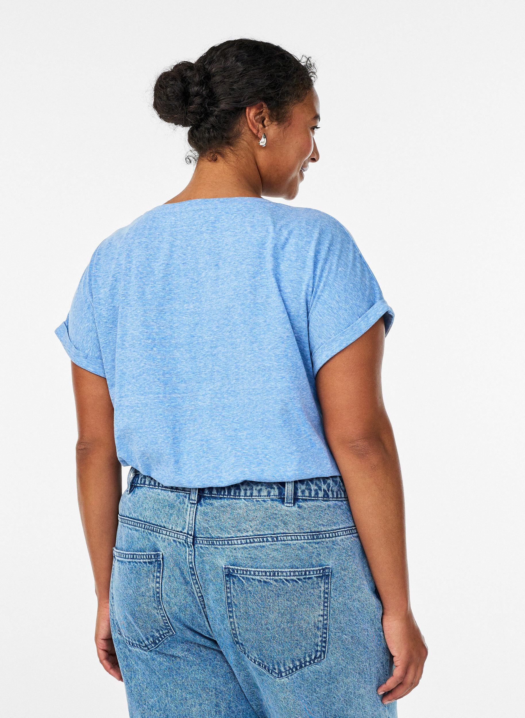 Zizzi T-shirt m&eacute;lang&eacute; avec manches courtes, Bleu, Model image number 2