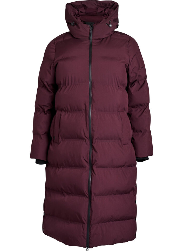 Manteau d'hiver long et matelass&eacute; avec capuche, Bordeaux fonc&eacute;, Packshot image number 0