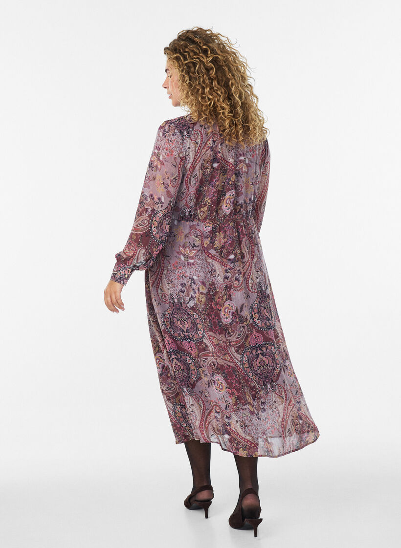 Robe midi &agrave; imprim&eacute; cachemire et taille &eacute;lastique, Violet, Model image number 1