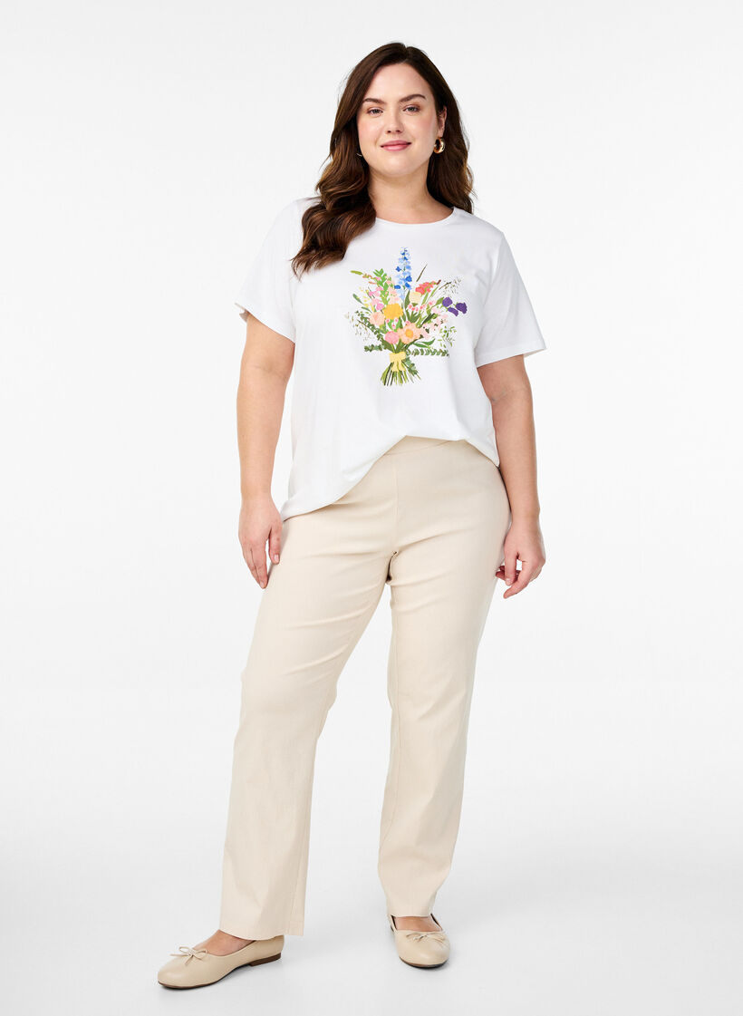 T-shirt en coton biologique avec imprimé floral, B. White w. Flower, Model image number 2