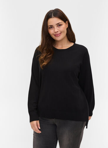 Pull en tricot avec fente, Black, Model image number 0