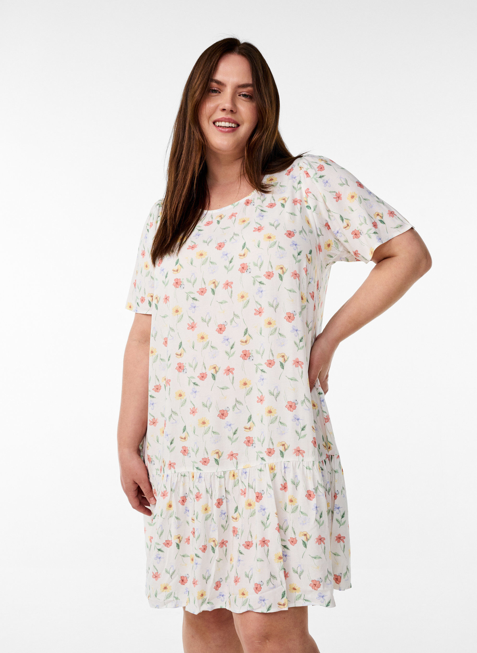 Zizzi Robe en viscose avec d&eacute;coupe, Blanc, Model image number 0