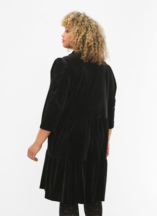 Robe en velours avec col à volants et manches 3/4., Black, Model image number 1