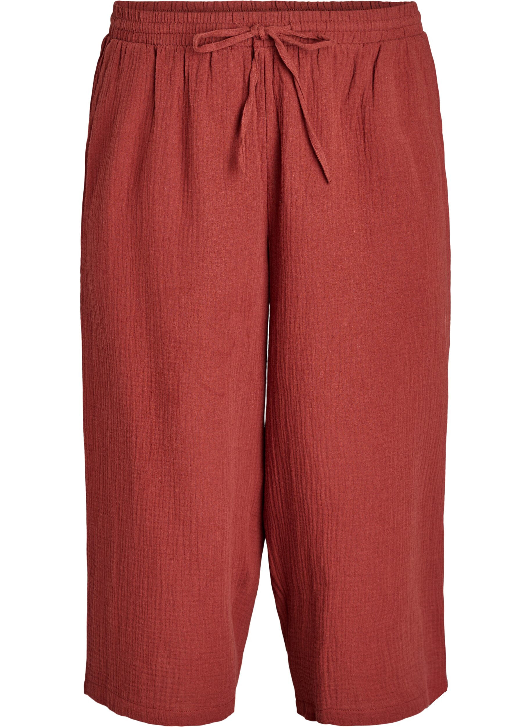 Zizzi Pantalon culotte en mousseline de coton avec taille haute, Bordeaux, Packshot image number 0