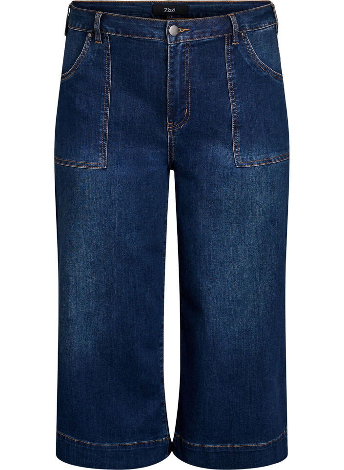 Pantacourts en denim &agrave; jambes larges, Bleu, Packshot image number 0