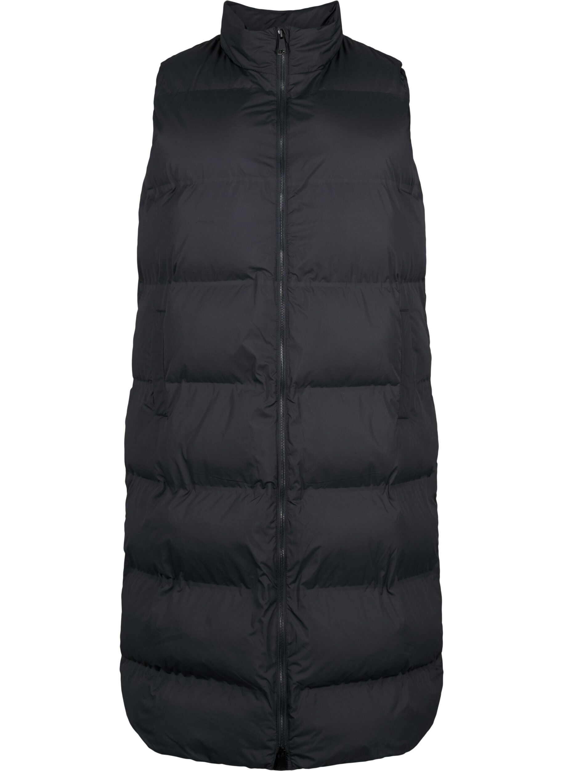 Gilet long avec poches et fermeture &eacute;clair &agrave; double sens