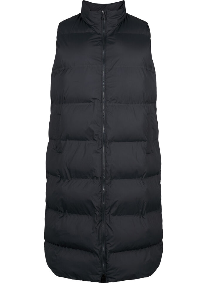 Gilet long avec poches et fermeture &eacute;clair &agrave; double sens, Noir, Packshot image number 0