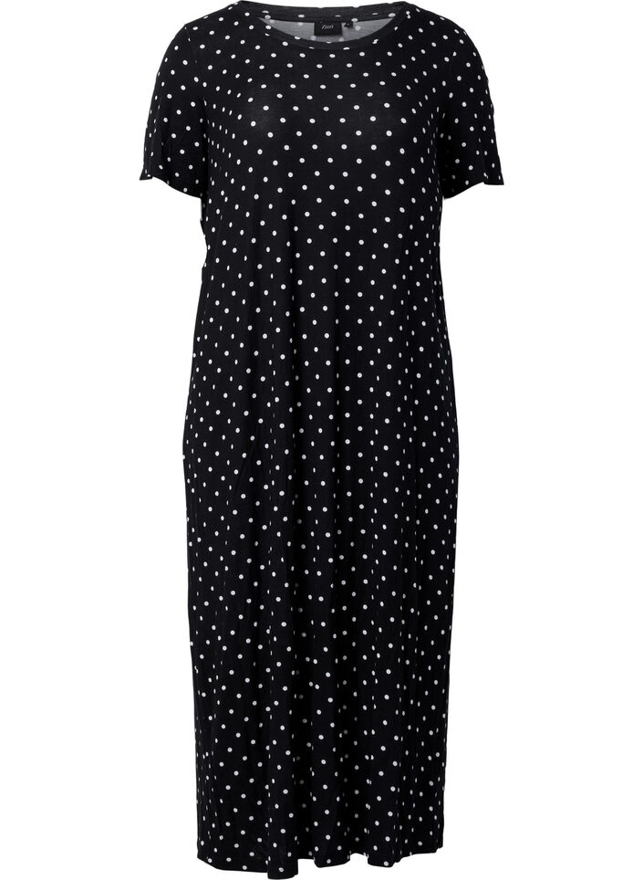 Robe midi en viscose &agrave; manches courtes, Black Dot, Packshot image number 0