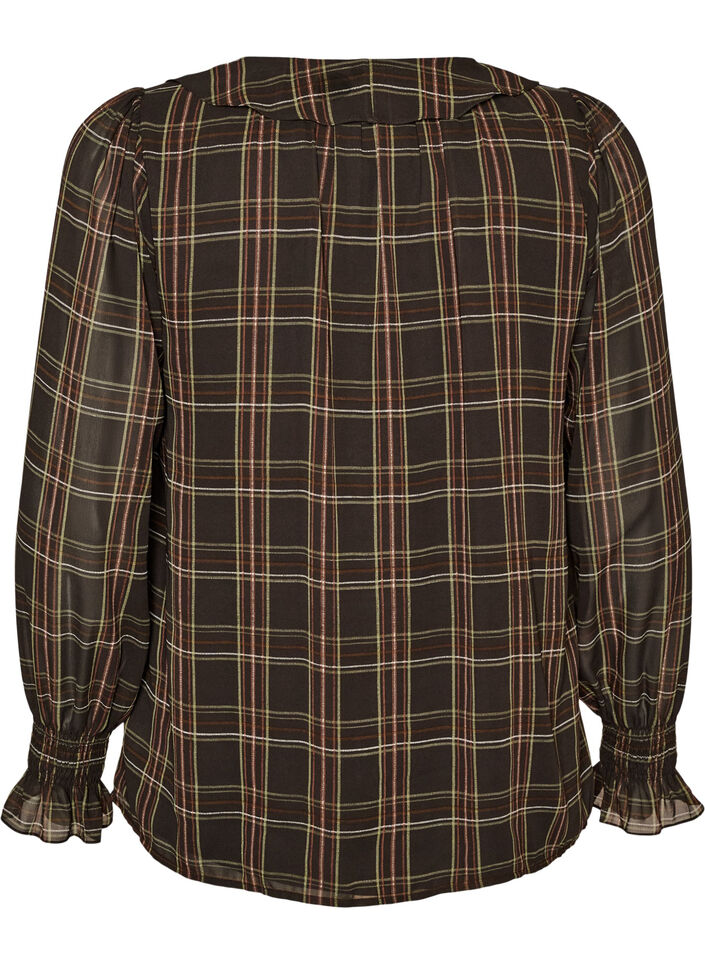 Blouse &agrave; carreaux avec volants, Vert, Packshot image number 1