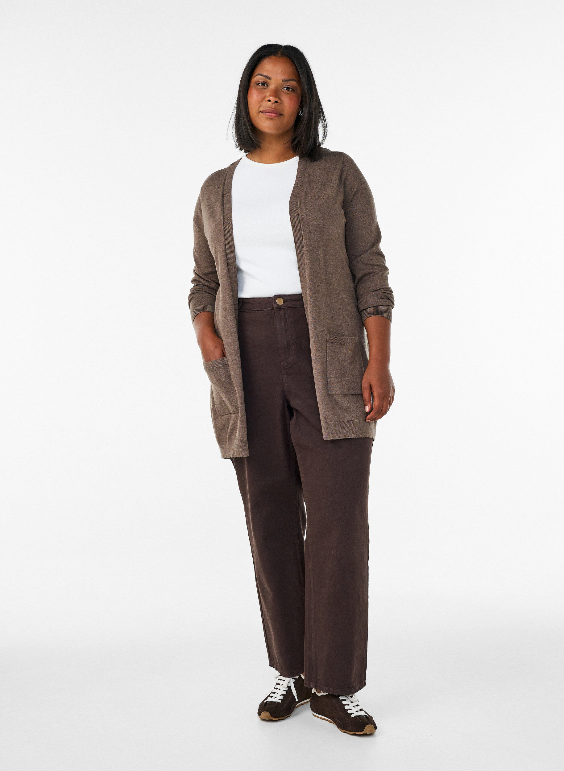 ZizziLong cardigan tricot&eacute; dans un m&eacute;lange de viscose, Marron, Model image number 1