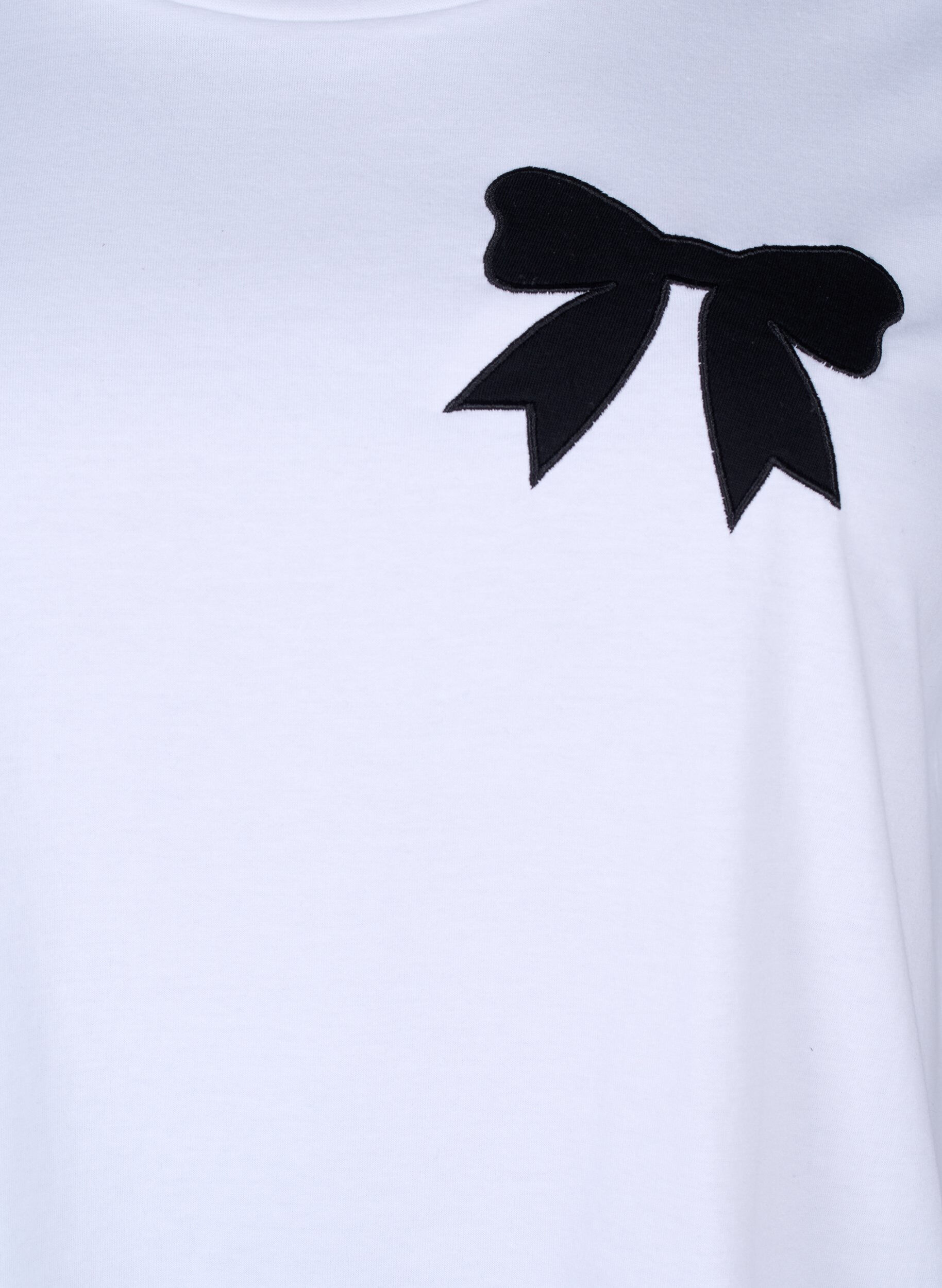Zizzi T-shirt en coton avec n&oelig;ud papillon, Bright Wh. W. Black , Packshot image number 2