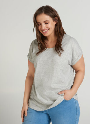 T-shirt chiné en coton, Light Grey Melange, Model image number 0