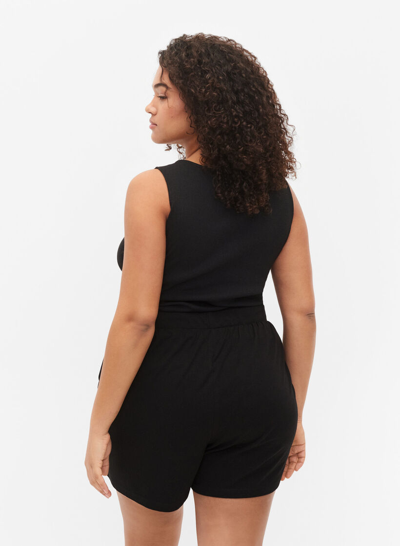 Short de pyjama ample en coton mélangé, Noir, Model image number 2