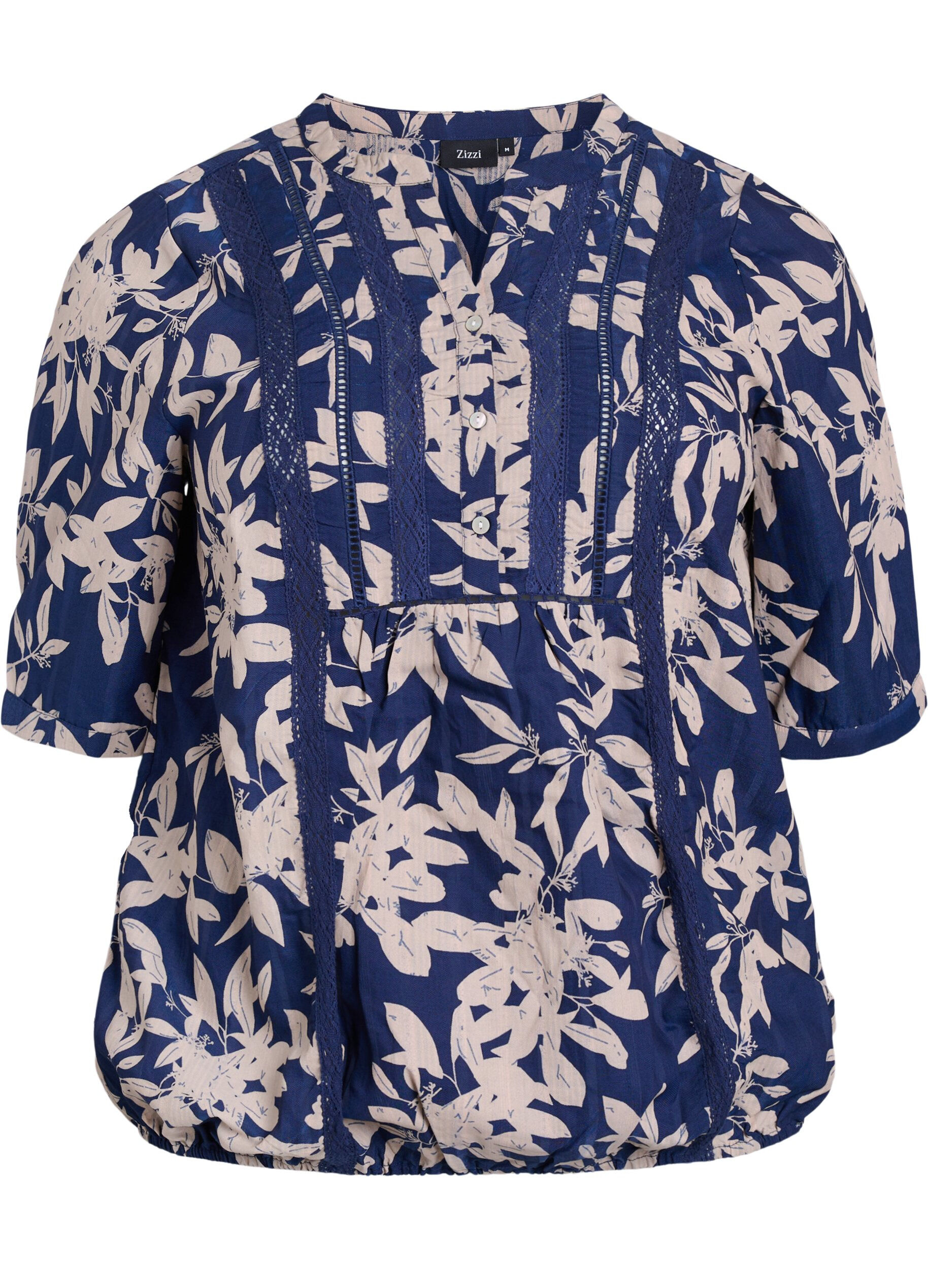 Zizzi Blouse imprim&eacute;e &agrave; manches 1/2, Bleu, Packshot image number 0