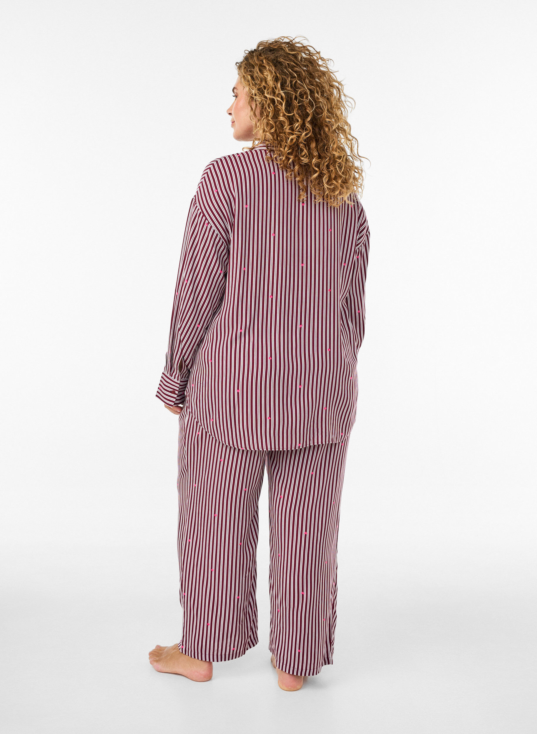 ZizziPantalon de nuit ample &agrave; rayures et c&oelig;urs, Bordeaux fonc&eacute;, Model image number 1