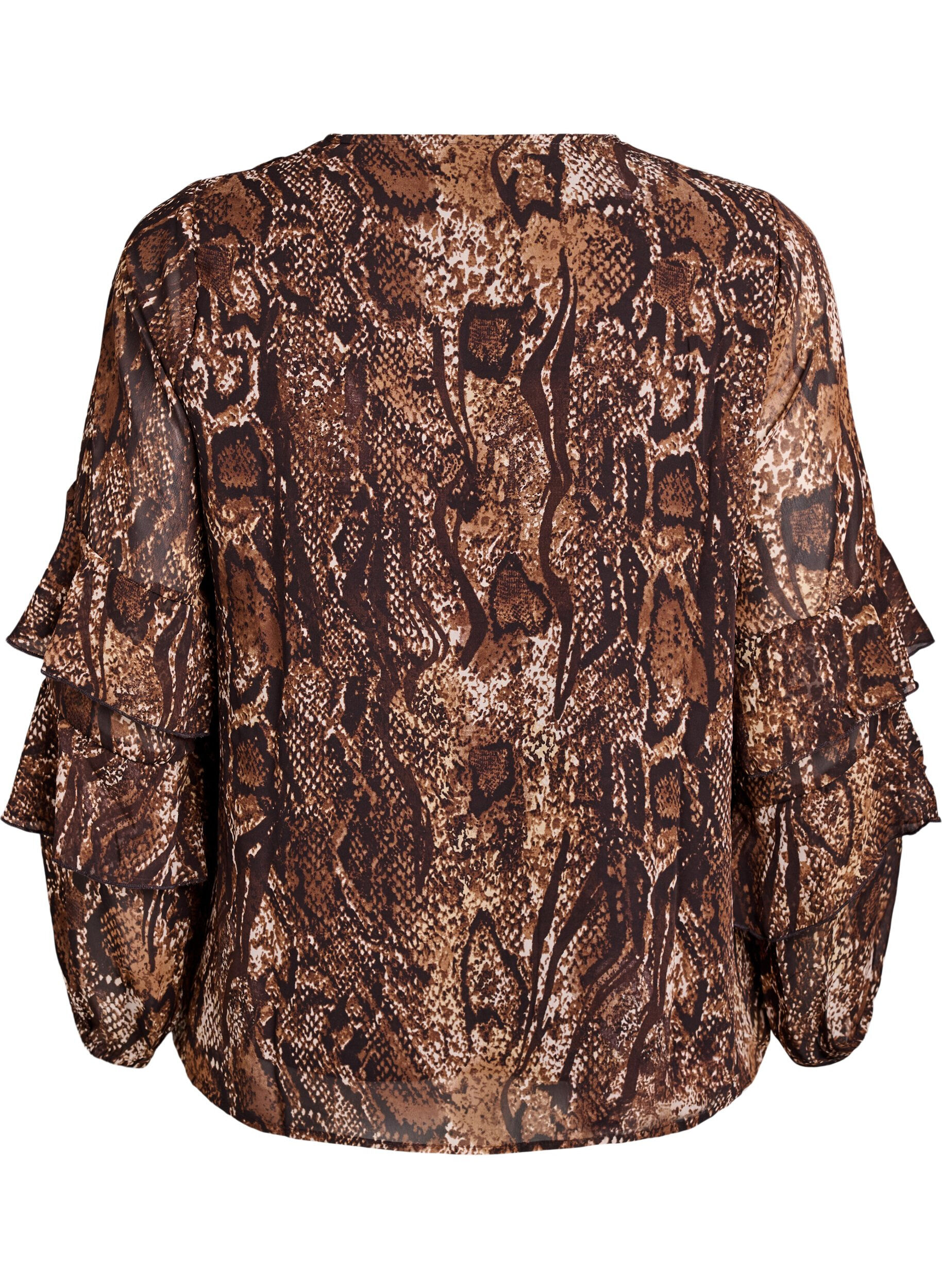 Zizzi Blouse imprim&eacute;e animal et volants, Marron, Packshot image number 1