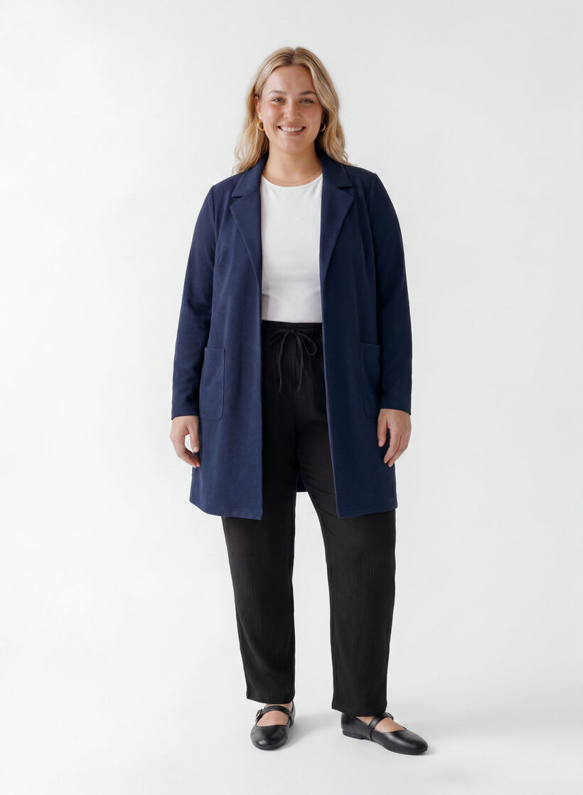 Blazer long avec des poches, Bleu, Model image number 1