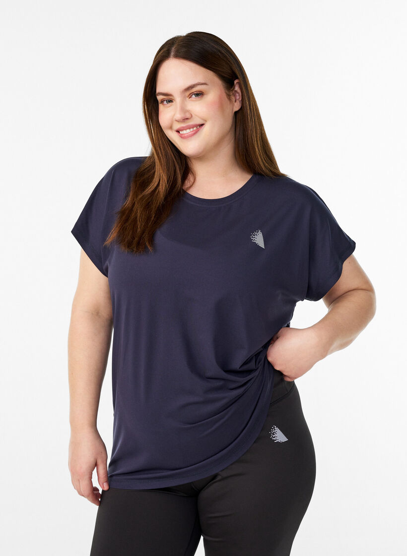 T-shirt de sport couleur unie, Bleu, Model image number 0