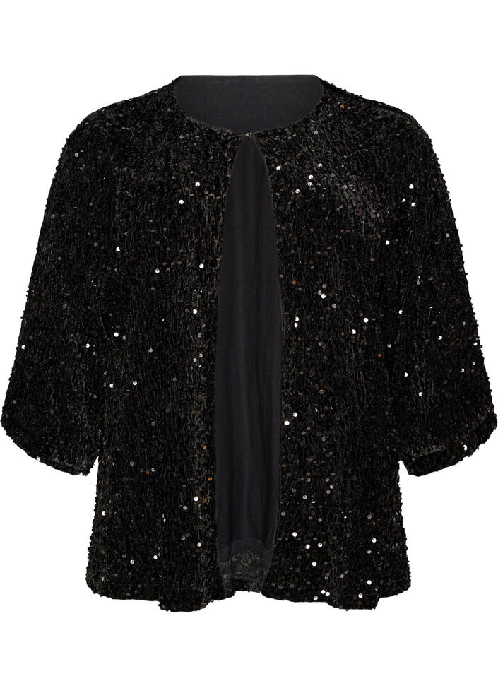 Cardigan avec sequins et manches 3/4, Noir, Packshot image number 0