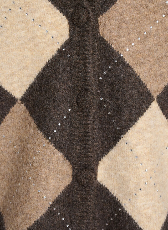 Cardigan argyle avec strass, Marron, Packshot image number 2