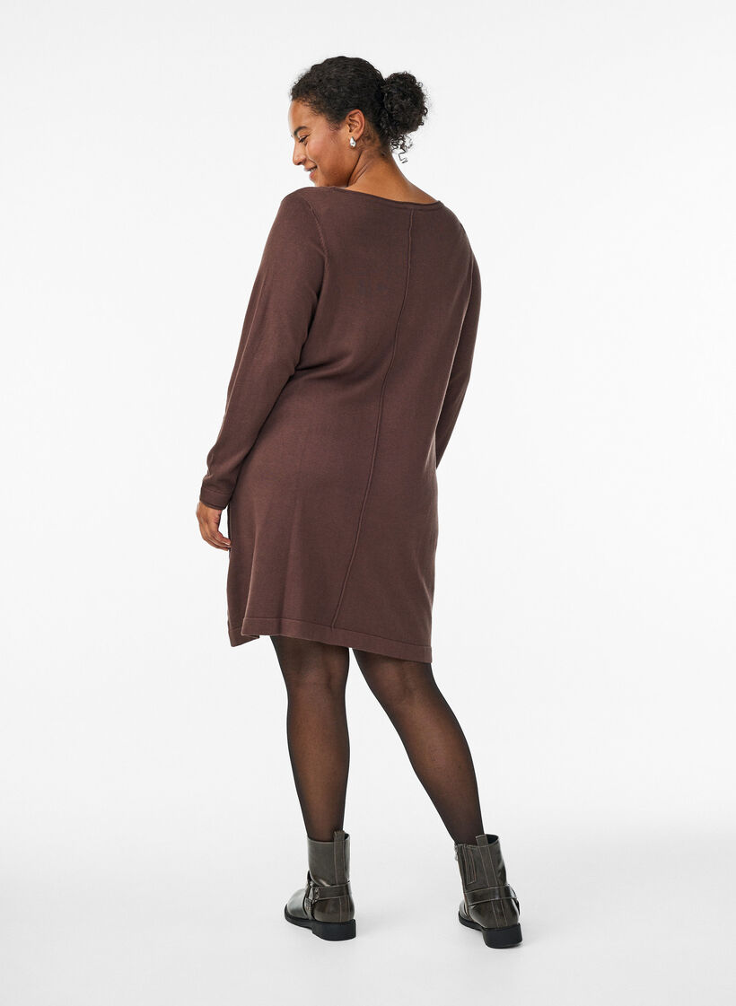 Robes tricot&eacute;es en m&eacute;lange coton-viscose, Marron, Model image number 2
