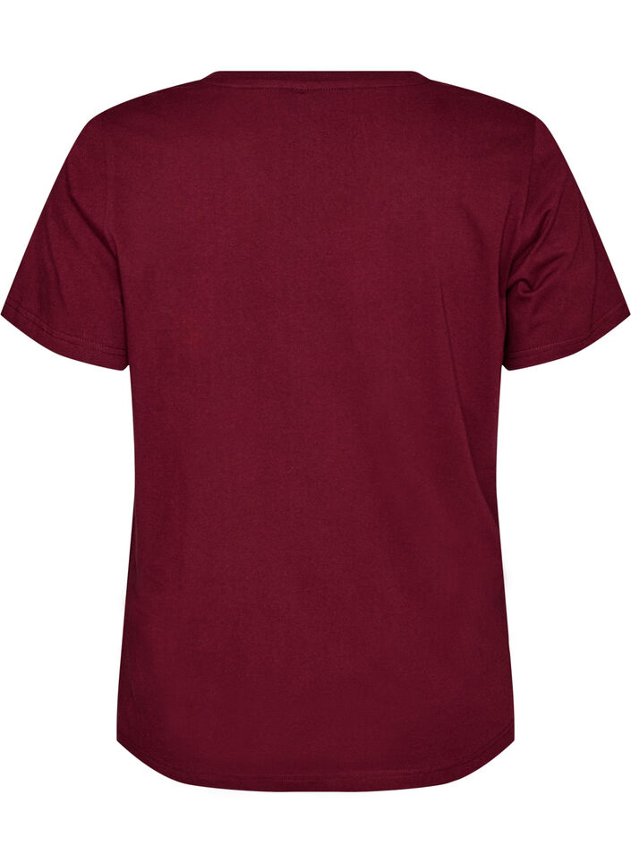T-shirt en coton bio avec un imprim&eacute; texte sportif, Bordeaux, Packshot image number 1