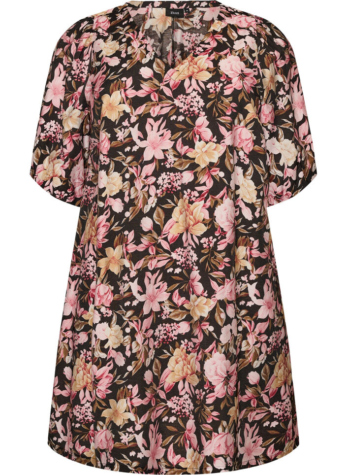 Robe courte coupe &eacute;vas&eacute;e avec col en V, Rose, Packshot image number 0