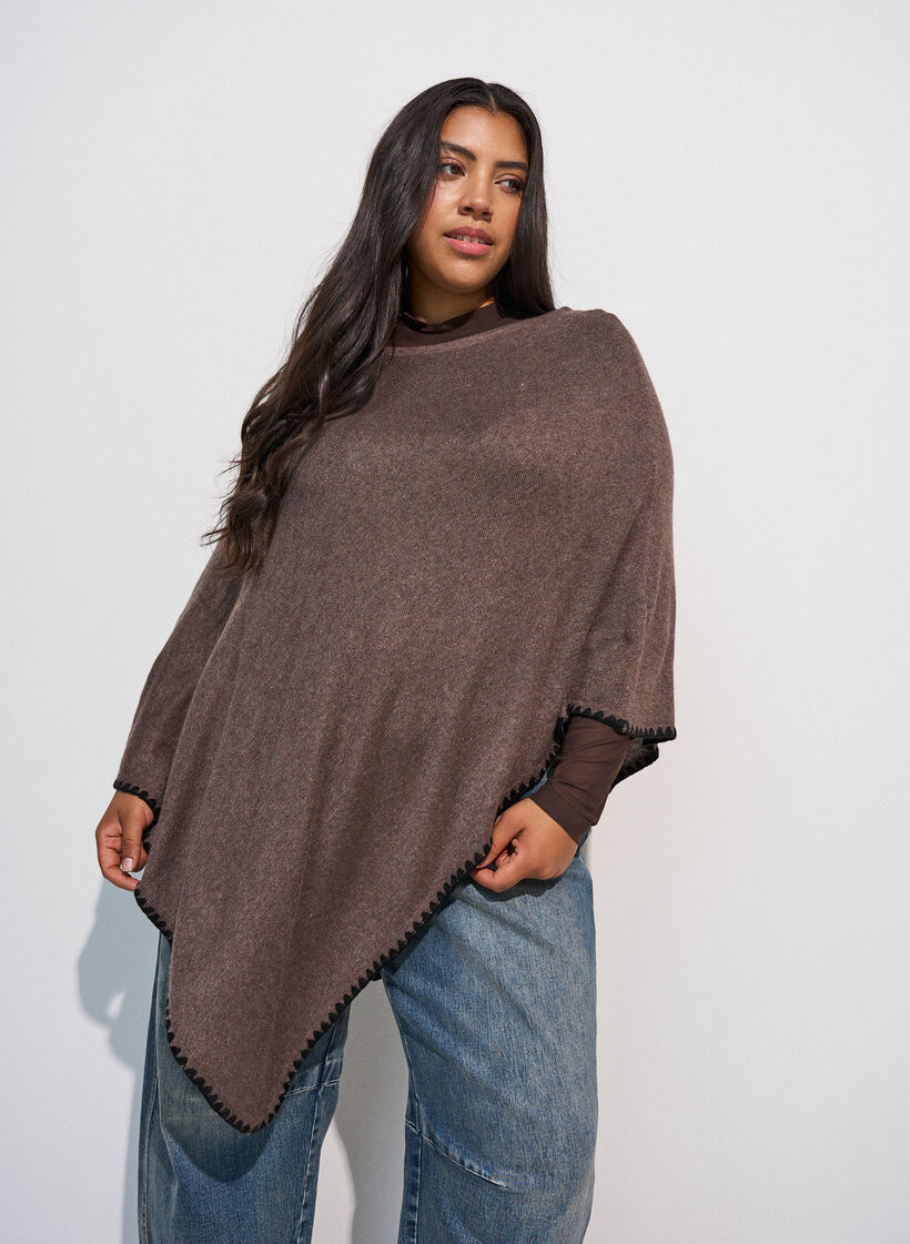 Poncho en maille fine, Marron, Model image number 0