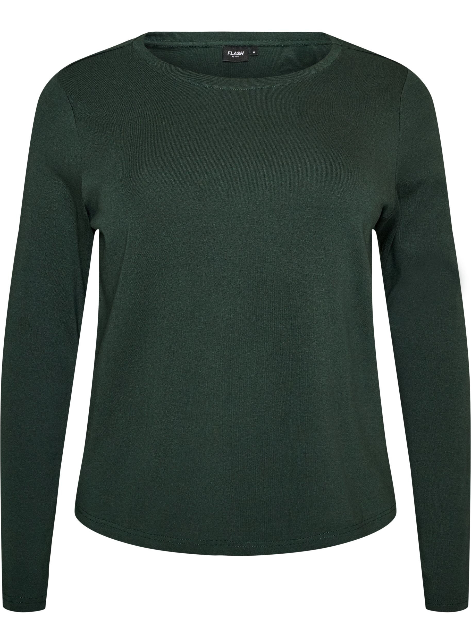 ZizziT-shirt basique &agrave; manches longues et col rond, Vert fonc&eacute;, Packshot image number 0