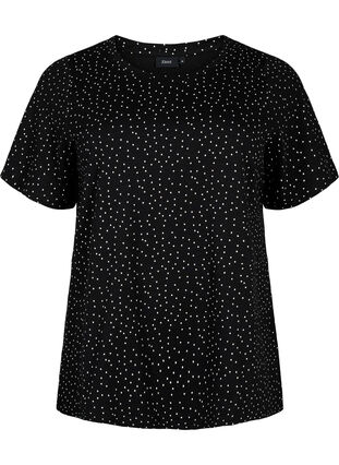 T-shirt à pois en coton biologique	, Black w. White Dot, Packshot image number 0