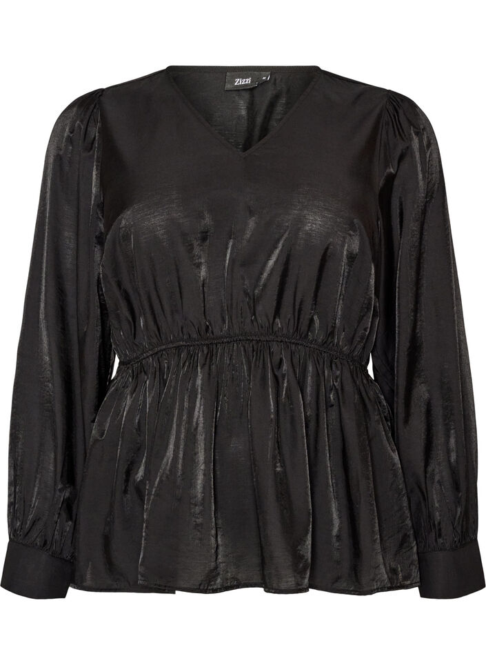 Blouse brillante en viscose &agrave; effet p&eacute;plum, Noir, Packshot image number 0