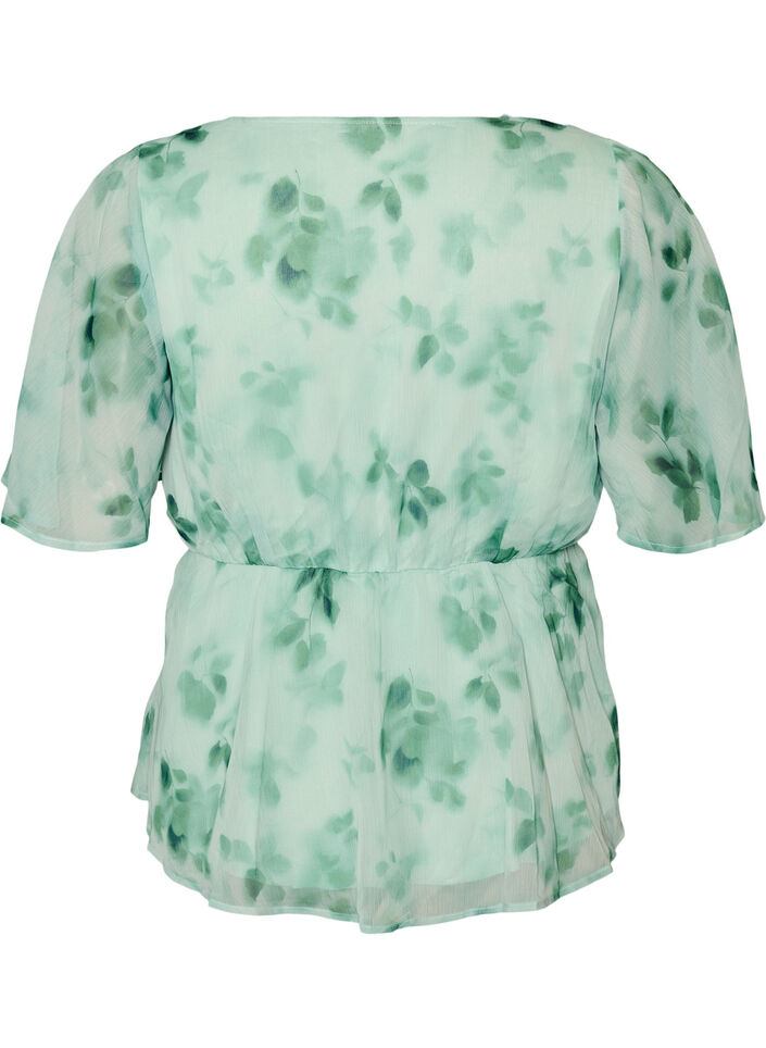 Chemise en mousseline &agrave; imprim&eacute; floral et manches courtes, Vert clair, Packshot image number 1