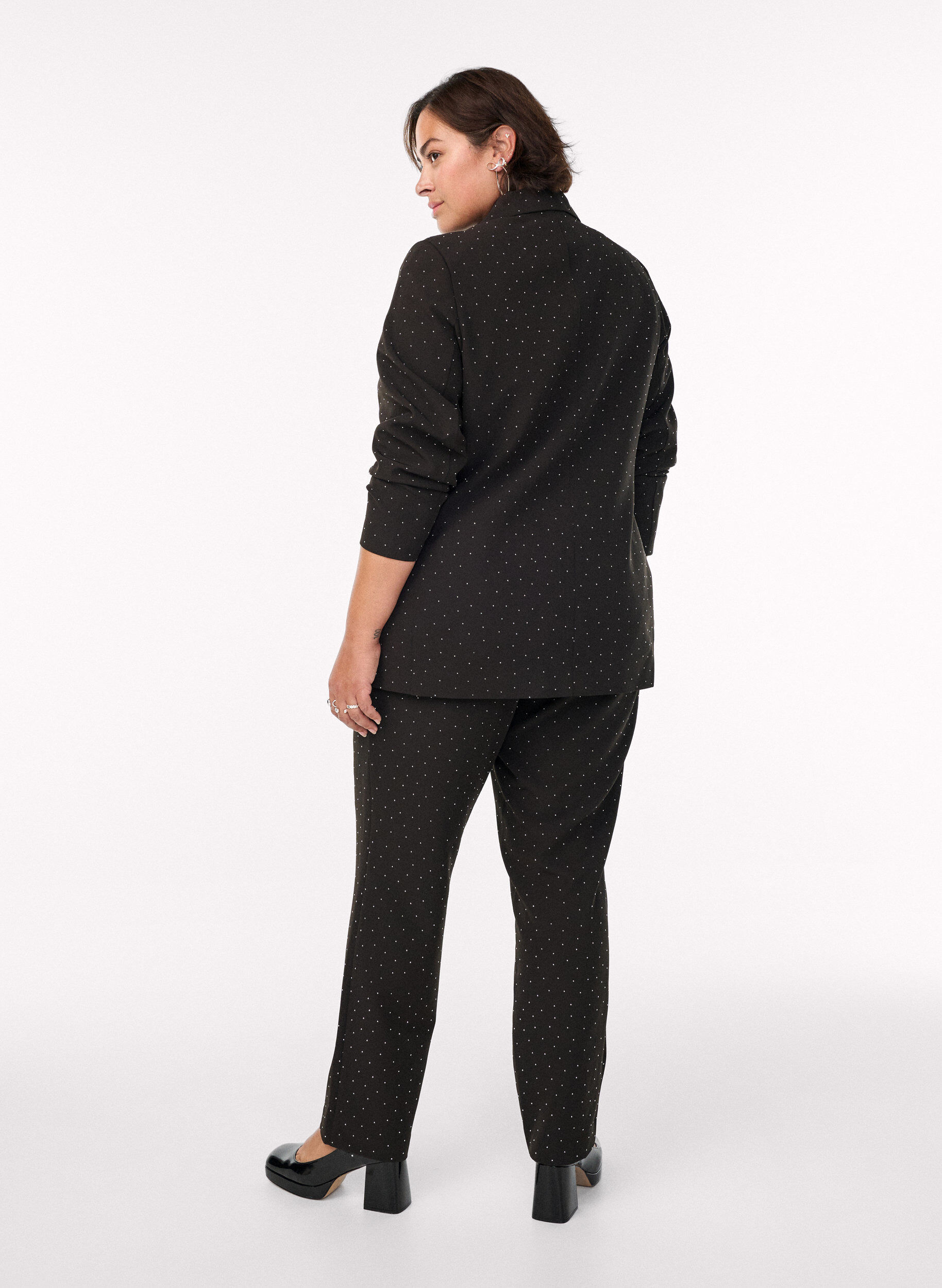 Zizzi Pantalon taille haute avec des strass, Noir, Model image number 1