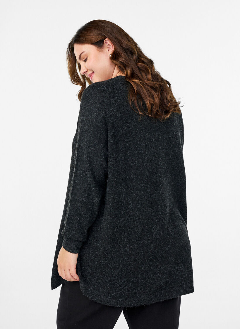 Blouse longue en maille avec boutons boule, Gris anthracite, Model image number 2